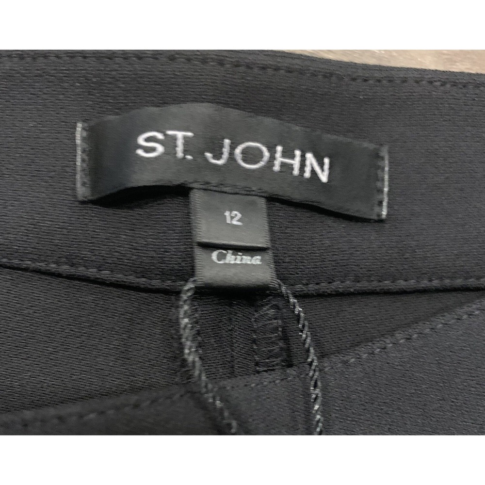 St. John Wide Leg‎ Sailor Pants Womens 12 Caviar Black Gold Button High Rise NEW - Picture 6 of 13